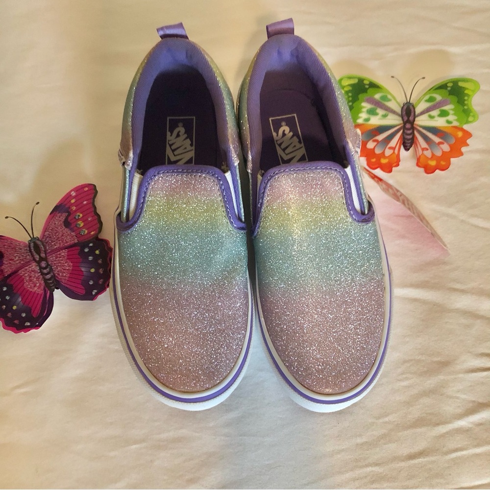 Vans Rainbow Glitter shoes, slip ons, multicolor, Sz 3, New in Box,